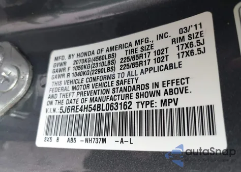 2011 Honda Cr-V Ex z USA, uszkodzony, nr VIN 5J6RE4H54BL063162